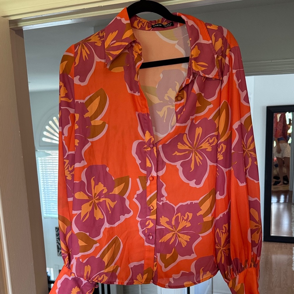 SHEIN Vibrant Floral Button-Up Blouse
